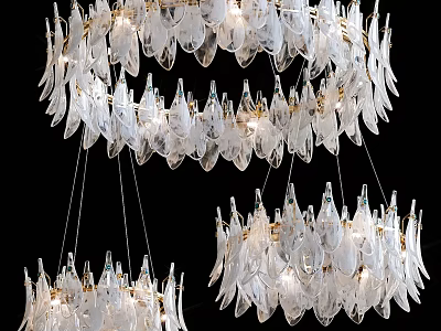 Elegant Crystal Chandelier With Multiple Tiers Gold Accents And Leaf Shaped Transparent Crystals 3d model
