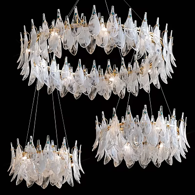 Elegant Crystal Chandelier With Multiple Tiers Gold Accents And Leaf Shaped Transparent Crystals 3d model