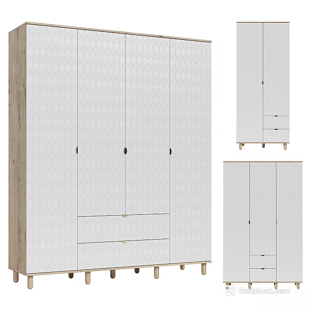 Modern White Wooden Wardrobe With Multiple Doors Drawers And Sleek Design 3d model 