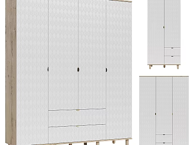 Modern White Wooden Wardrobe With Multiple Doors Drawers And Sleek Design 3d model