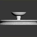 Circular Stone Fountain With White Bowl Shaped Structure And Multi Layered Base 3d model