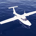 White Airplane Flying Over Blue Ocean With Clear Sky Background 3d model