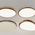 Round Flush Mount Ceiling Lights With Brown Frame And White Smooth Textured Shades 3d model
