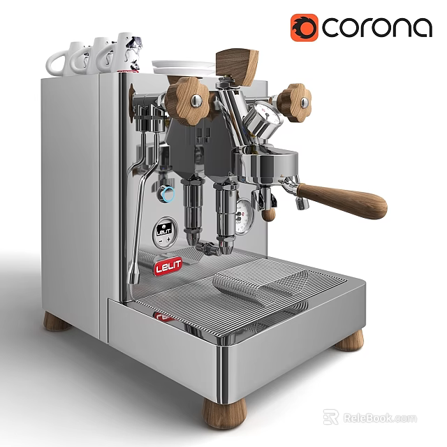 Stainless Steel Espresso Machine With Wooden Knobs For Modern Kitchen Use 3d model