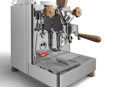 Stainless Steel Espresso Machine With Wooden Knobs For Modern Kitchen Use 3d model