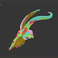 Detailed Antelope Skull Sculpture Carving With Curved Horns And Natural Texture