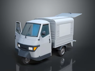 Modern Compact Tricycle Food Truck With Open Doors Cargo Box And Delivery Design 3d model