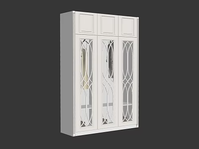 White Modern Wardrobe with Glass Doors and Decorative Patterns in Elegant Design 3d model