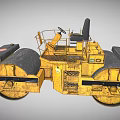 Yellow Road Roller With Double Drums And Metal Driver Seat Frame 3d model