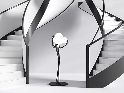Modern Spiral Staircase Design With Black Railings White Steps And Minimalist Interior Style 3d model