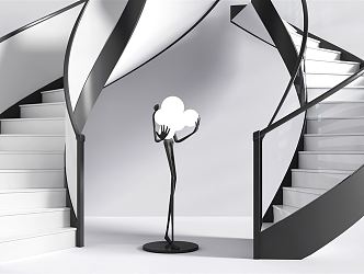 Modern revolving staircase glass staircase steel structure staircase villa staircase stair sculpture floor figure lamp 3d model