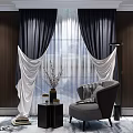 Modern Single Sofa Curtain Gauze Curtain Floor Lamp 3d model