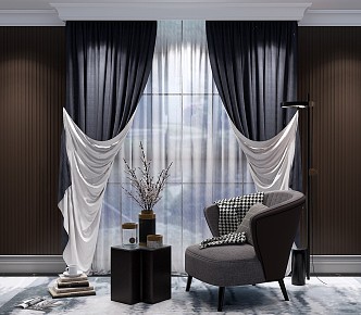 Modern Single Sofa Curtain Gauze Curtain Floor Lamp 3d model