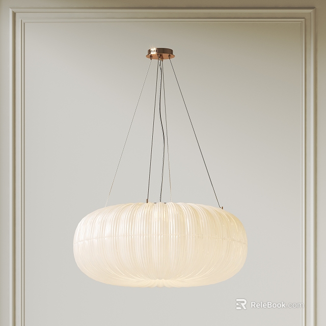 Minimalist White Ribbed Pendant Light With Brass Ceiling Base In Living Room 3d model 