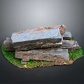 Stacked Natural Stones With Green Moss And Grass On Gray Background
