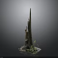 Rustic Tree Stump Decorative Piece With Broken Trunk Sections And Small Green Plants
