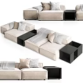 Modern Beige Sectional Sofa With Modular Design Decorative Cushions And Dark Side Tables 3d model
