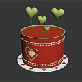 Red Cake With Gold Heart Decorations And White Heart Patterns On Base 3d model