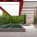 Indoor Playground With Green Plant Walls Swimming Pool Red Decorations Marble Floors And Seating Area