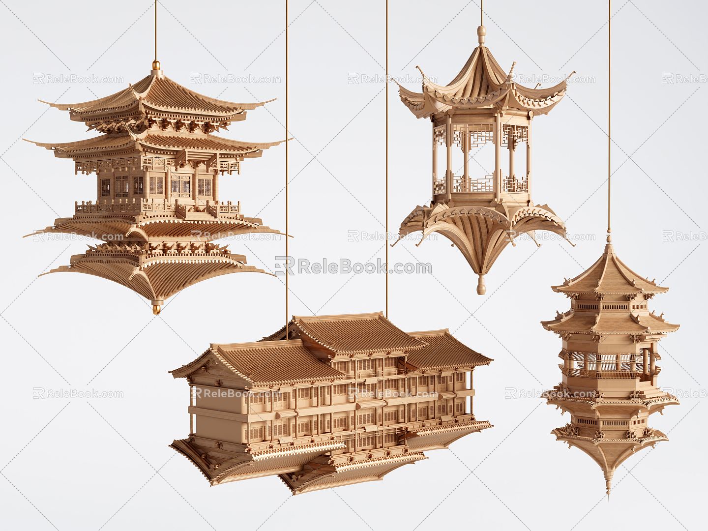 Chinese Hanging Ornament Ancient Architecture Sculpture Craft Hanging Ornaments 3d model