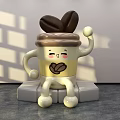 Interactive Zone With Cartoon Coffee Cup Smiling Face And Coffee Bean Decoration On Base 3d model