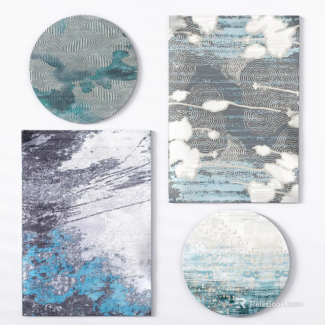 Modern Square Rugs With Abstract Patterns And Blue Gray Textures For Home Decor 3d model