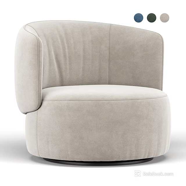 Modern Beige Velvet Swivel Armchair With Curved Armrest And Rounded Design 3d model 