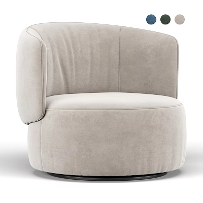 Modern Beige Velvet Swivel Armchair With Curved Armrest And Rounded Design 3d model