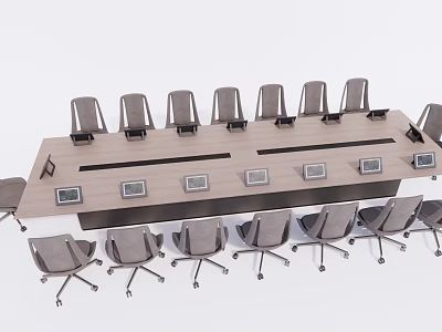 Modern Conference Table With Ergonomic Chairs And Built in Tablets In Contemporary Meeting Room Setup 3d model