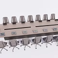 Modern Conference Table With Ergonomic Chairs And Built in Tablets In Contemporary Meeting Room Setup