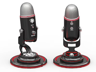 Professional Black Silver Microphones With Red Base For Recording And Streaming 3d model