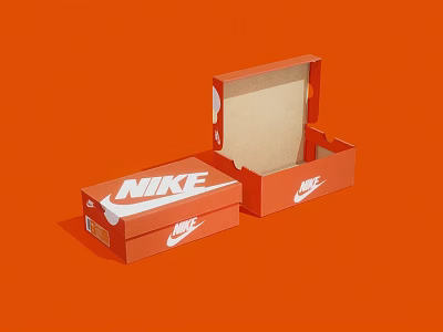 Orange Nike Shoe Boxes Open And Closed With White Logo On Orange Background 3d model