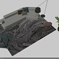Modern Gray Sofa And Coffee Table Set With Throw Pillows Floor Lamp And Green Plant