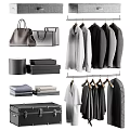 Stylish Hanging Clothing Collection With Neutral Tops Skirts Bags Boxes And Luggage