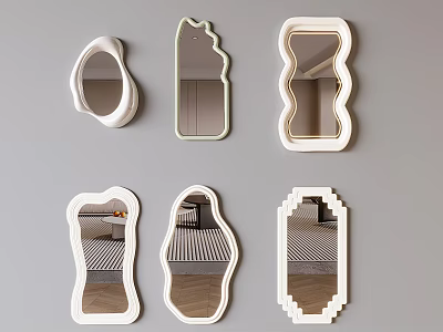 Unique Shaped Decorative Mirrors With White Frames For Modern Wall Decor 3d model
