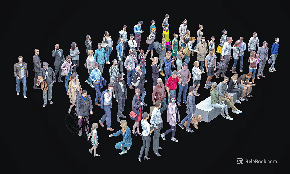 Diverse Group of People Standing Sitting and with Wheelchairs in Various Poses 3d model 