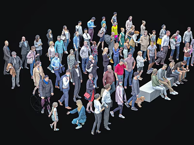 Diverse Group of People Standing Sitting and with Wheelchairs in Various Poses 3d model