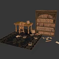 Architectural Interior Featuring Wooden Table Chair Bookshelf And Scattered Papers On Rug
