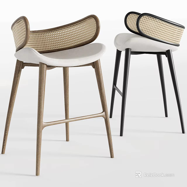 Modern Bar Stools With Woven Backrest White Seat And Contrasting Legs 3d model 