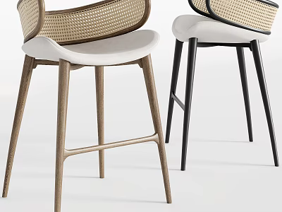 Modern Bar Stools With Woven Backrest White Seat And Contrasting Legs 3d model