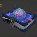Decorative Book Shaped Box With Purple Sphere Blue Base Pink Lines And Floating Small Balls