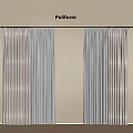 Poliform Beige Light Gray Curtains Mounted On Rod Against Beige Wall And Wooden Floor