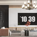 Modern Living Dining Room Interior With Mountain Landscape Wall Chandelier Sofa And Coffee Table