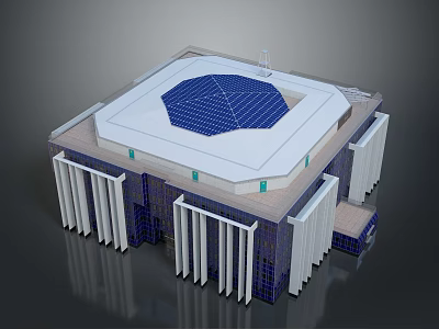 Modern Building Architecture With White Roof Blue Octagonal Center And Exterior Columns 3d model