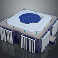 Modern Building Architecture With White Roof Blue Octagonal Center And Exterior Columns