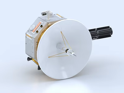 Spacecraft Model With White Circular Body Golden Structure And Black Components 3d model