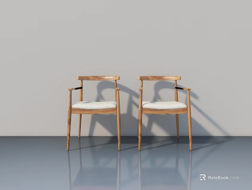 Modern Accent Lounge Chairs with Wooden Frame and White Cushion for Living Room Decor 3d model 