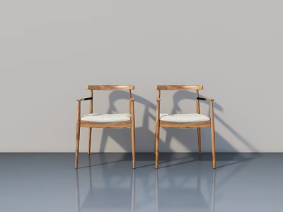 Modern Accent Lounge Chairs with Wooden Frame and White Cushion for Living Room Decor 3d model