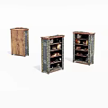 Three Vintage Decorative Cabinets with Intricate Carvings and Shelves for Display Items