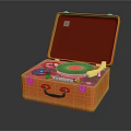 Orange Suitcase Portable Record Player With Red Interior Lining And Vinyl Record 3d model